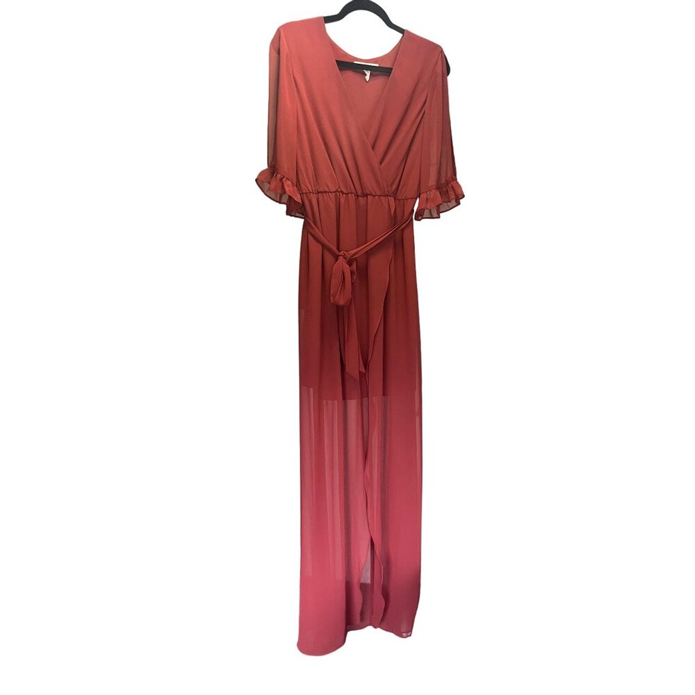 BCBGeneration Chiffon Maxi Dress Women's Size Large V-Neck Formal Gown Mini